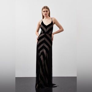 Karen Millen Black Sheer Striped Maxi Dress